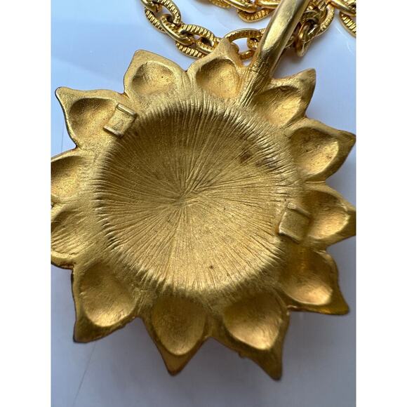 Vintage Goldtone Sunflower Pendant Chain Necklace 30" Hippie Boho Art Teacher - Picture 4 of 6